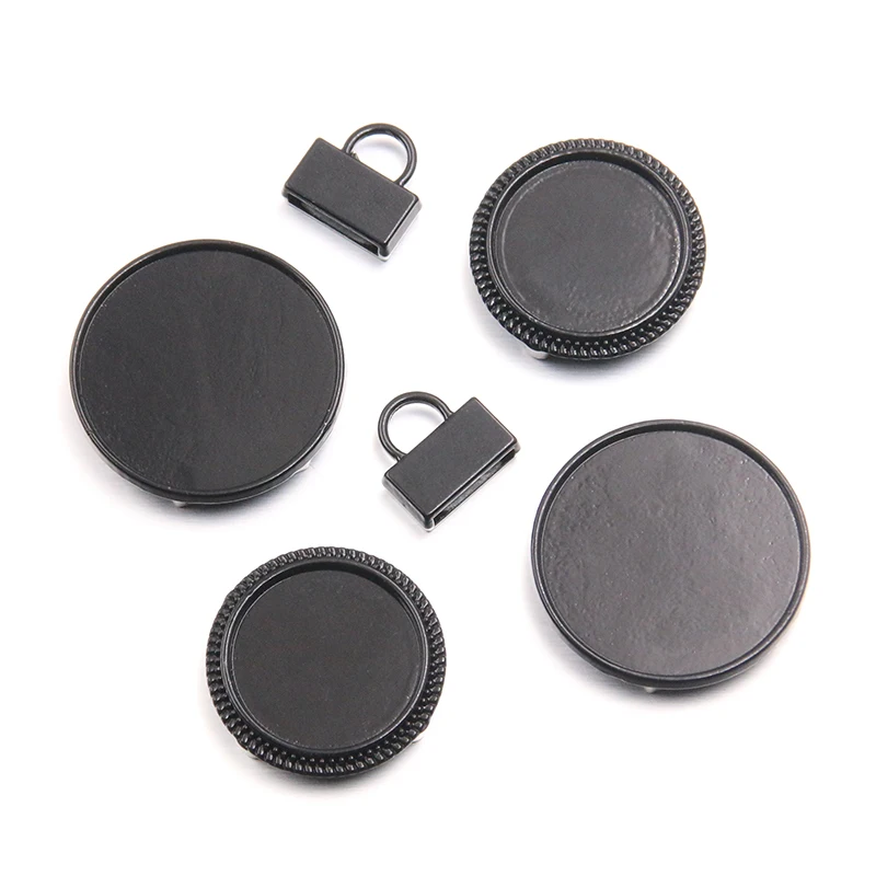 10Pcs 3 Styles Wholesale Flat Leather Slider Black Beads Blank 25mm 18mm Cabochon Setting Diy Bracelets Making Supplies