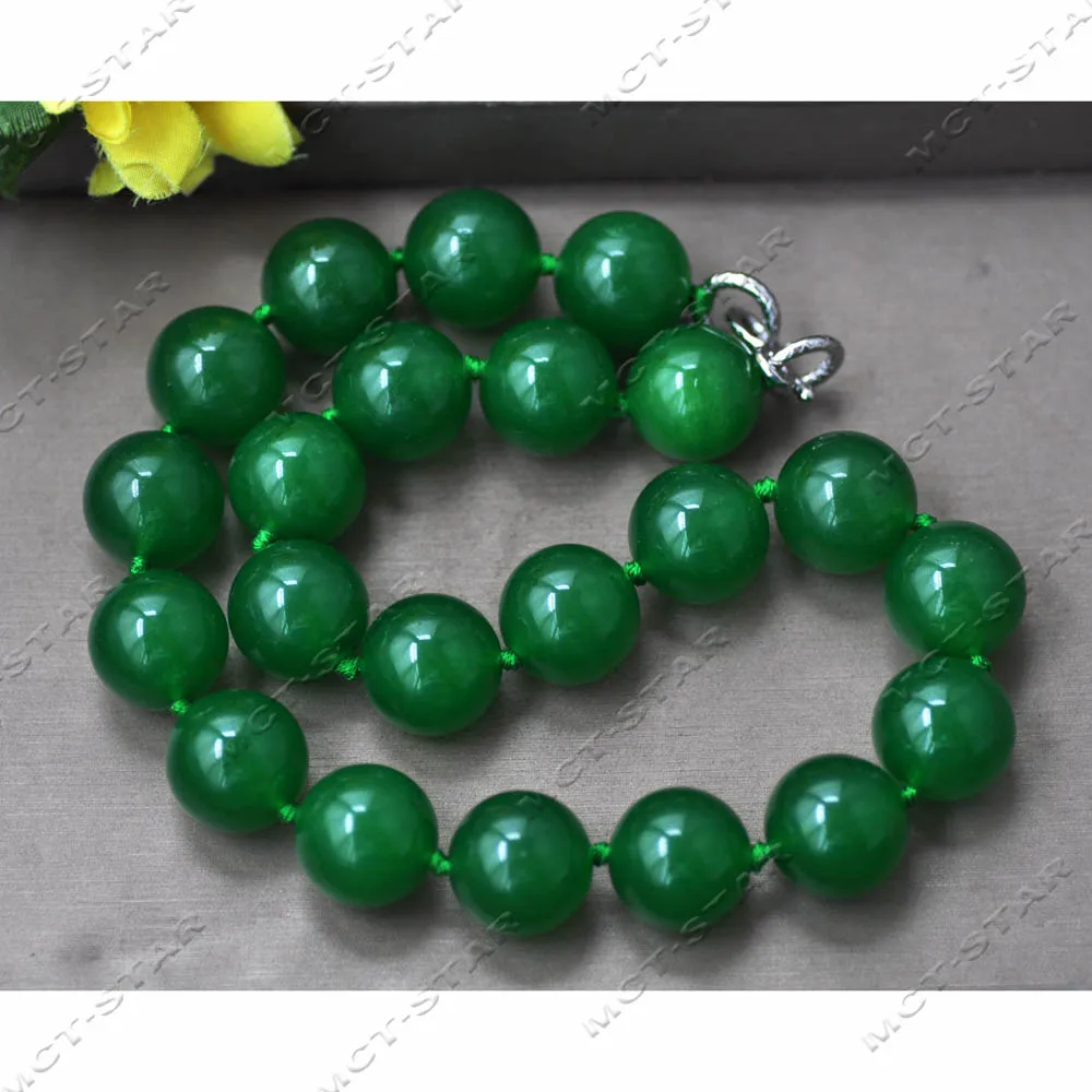

MTC·STAR Большое 20-дюймовое изумрудно-зеленое круглое ожерелье из яшмы из нефрита длиной 20 дюймов (Z14137)