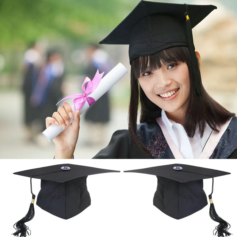 

Adults Adjustable Graduation Cap Black Polyester Mortar Board with Tassel Great for School Party Costume Accessory