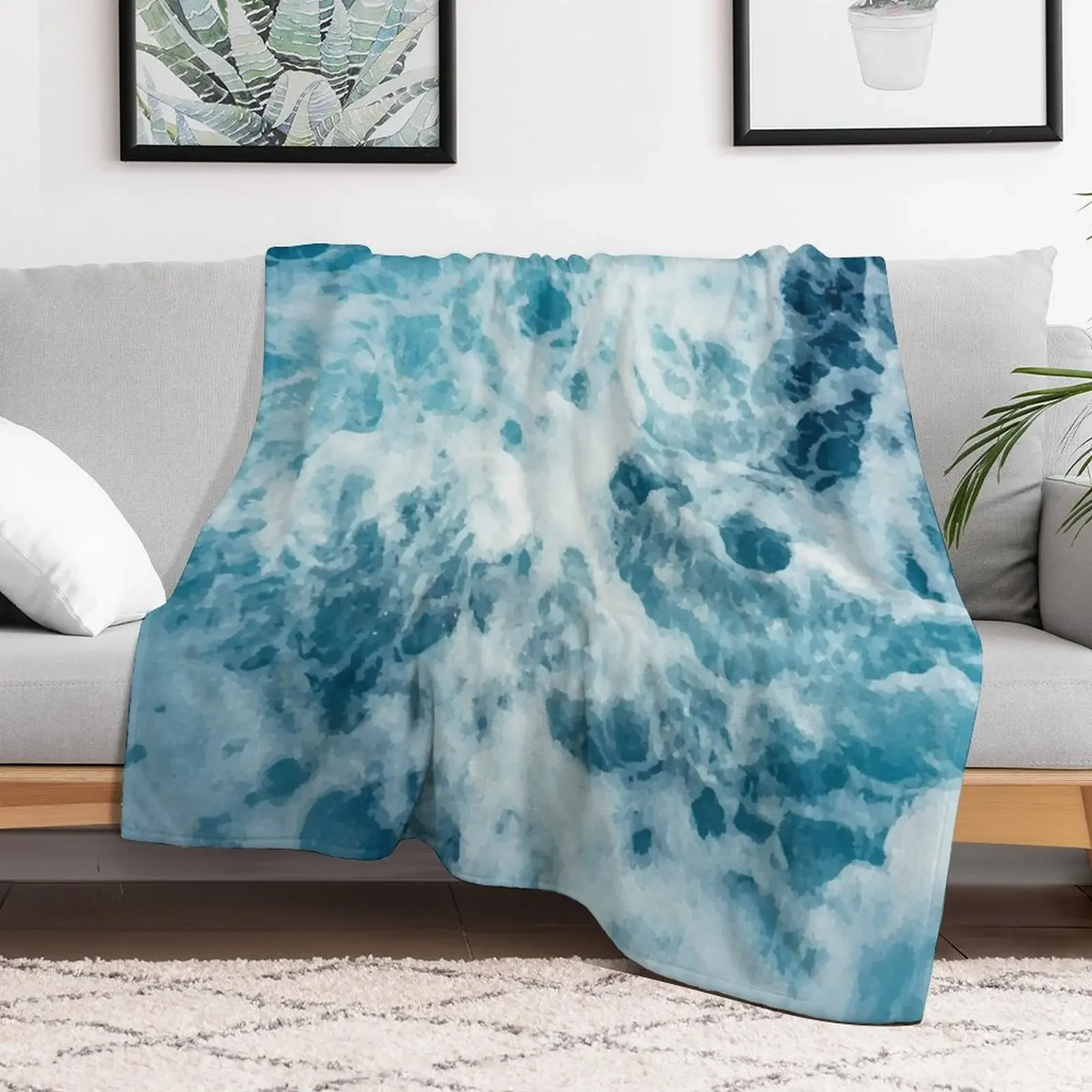 Ocean blue watercolor Throw Blanket funny gift warm for winter Blankets