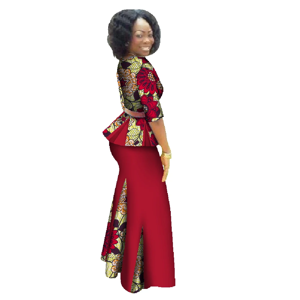Ropa africana tradicional, conjunto de 2 piezas, ropa de mujer, vestido Maxi de media manga Dashiki, falda con estampado africano, bufanda gratis 6XL WY1435
