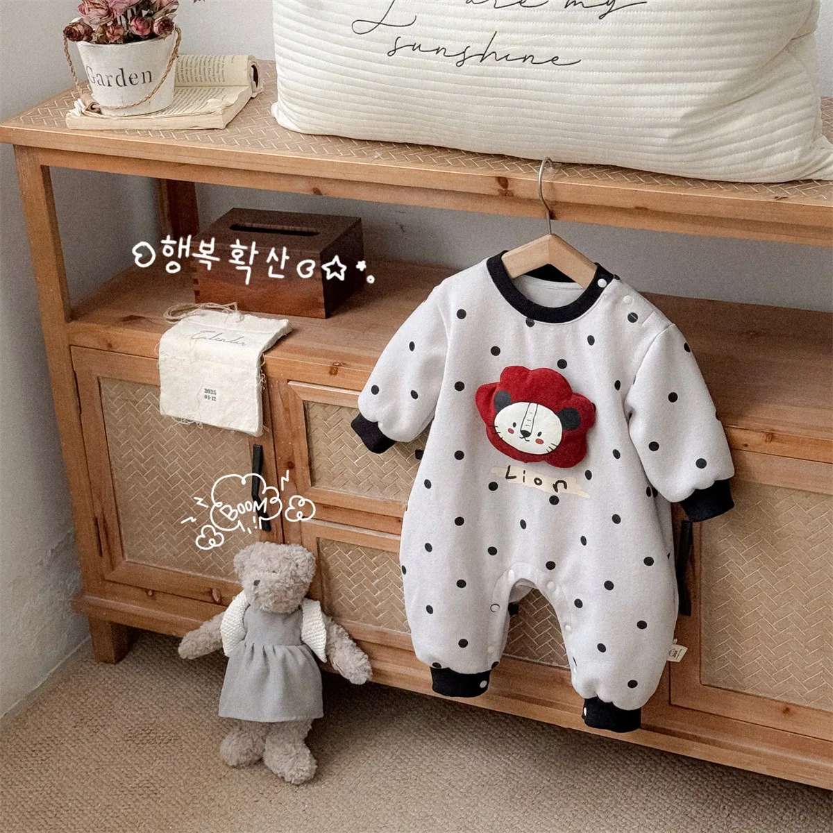 

UNITIM Toddler Girls Jumpsuits Tiger Applique Kids Baby Girls Bodysuits Spring Autumn Polka Dots Newborn Boys Bodysuits Onesie