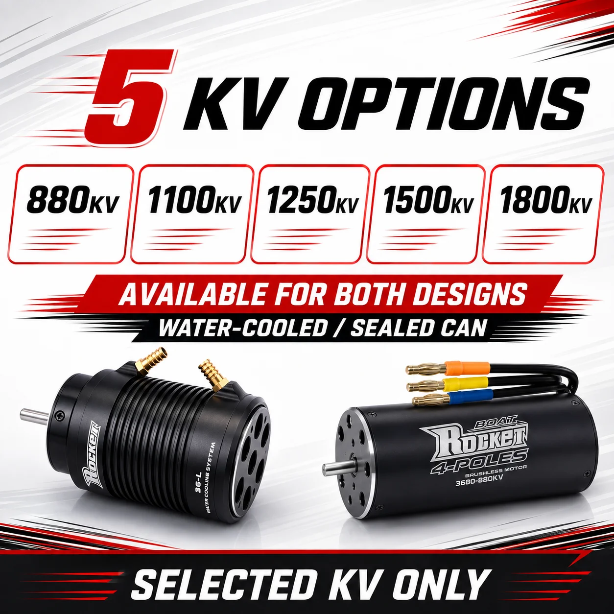 Rocket RC 3680 Water-Cooled or Sealed Can Sensorless Brushless Motor 880KV 1100KV 1250KV 1500KV 1800KV for RC Boat M41 Spartan