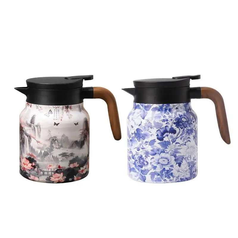 

1000ml Floral Pattern Teapot with Lid Vintage Floral Tea Thermos Built-in Infuser Tea Separation Thermal Water Kettle Coffee Pot
