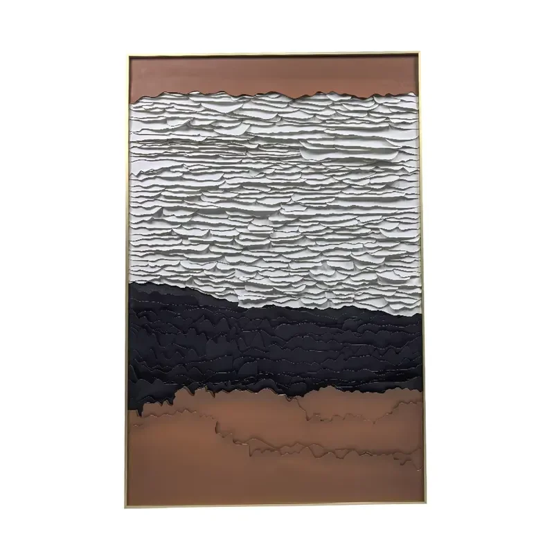 Custom Abstract 3D Relief Layered Leather Art Wall Deco Handcrafted Interior Wabi Sabi Mixed Media Collages Wall Hanging