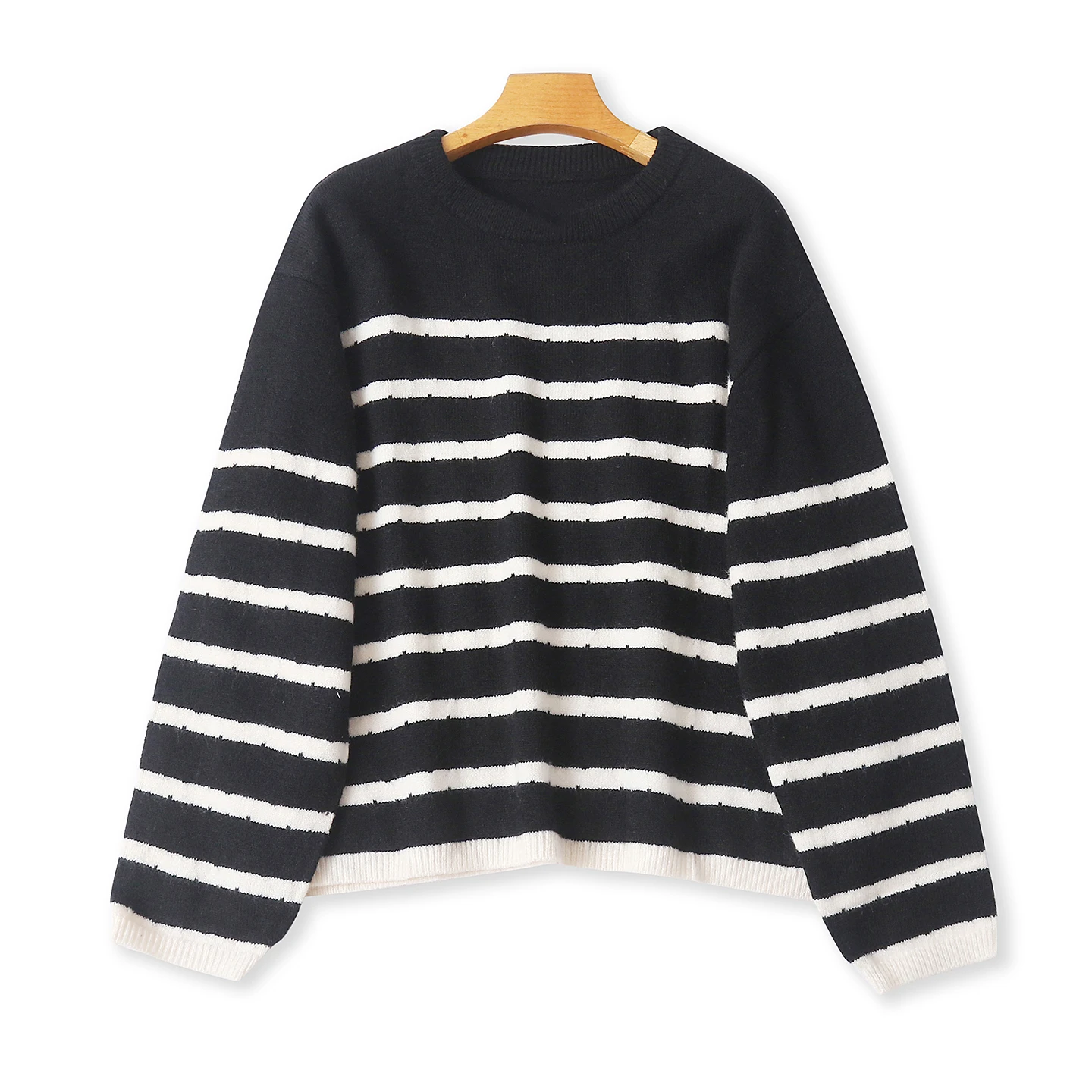 

Loose Fit Striped Sweater round Ne Long Sve Women's Korean Sle Autumn Winter New Arrival Soft Cozy Overhead Top