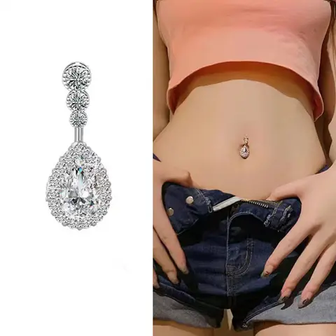 New Styles Sexy Dangling Navel Belly Button Ring Double Round Cubic Zirconia Steel Belly Piercing Jewelry