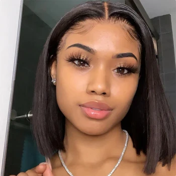 วิกผมสั้นบ็อบวิกผมเส้นผมมนุษย์ลูกไม้ด้านหน้าตรงกระดูก13x4วิกลูกไม้ด้านหน้าใสสวมวิกผมมีลูกไม้4x4