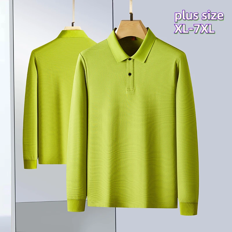 

78.7% cotton solid color plus size XL-7XL. Autumn long sleeve POLO shirt, business casual breathable, sweat-wicking T-shirt.
