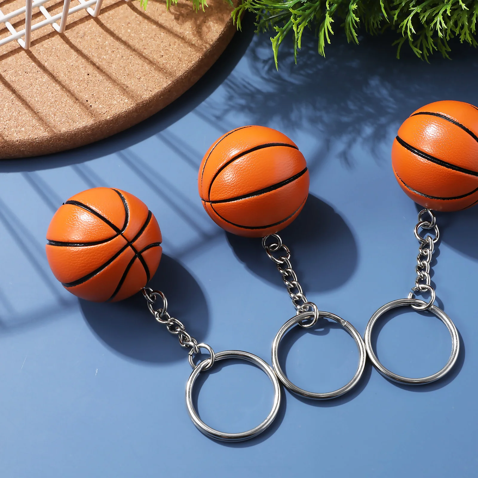 

3 pcs Basketball Keychain Creative Sports Keychain Basketball Shape Plastic PU Material Wear-Resistant Lightweight Key for Keys
