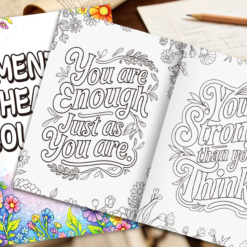 Vibrant Floral Mental Health Coloring Book,Inspirational Stress Relieving Art Pages, Relaxing Therapeutic Coloring Activity Book