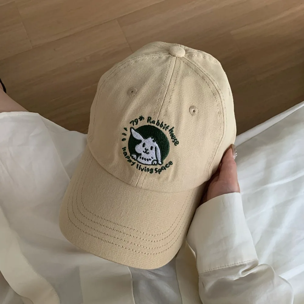 

Регулируемая бейсболка с кроликом в стиле ретро, винтажная бейсболка с корейской вышивкой, повседневная хлопковая шапка для подростков, уличная кепка