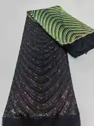 Tissu en dentelle à paillettes africaines noires, tissu en dentelle de marié nigwin, robe de couture française, fête de mariage, haute qualité, 5 mètres, 2022