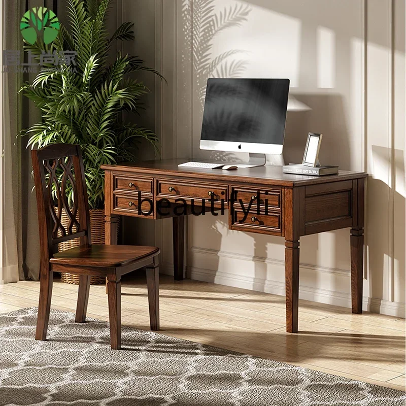 

SS ss7486 American rural ash wood solid wood desk with chair 1.2 meters office 1.45 meters computer desk water-based paint white