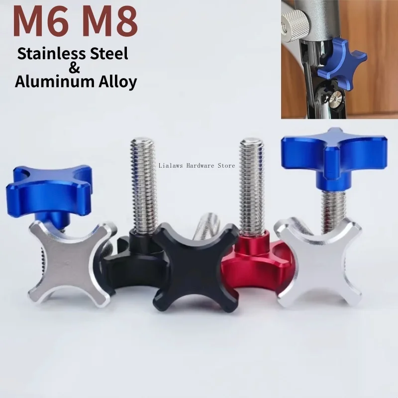1pcs M6 M8 Stainless Steel Thread Aluminum Anodised Star Plum Bakelite Hand Tighten Thumb Screw Knob Tightening Screw bolts