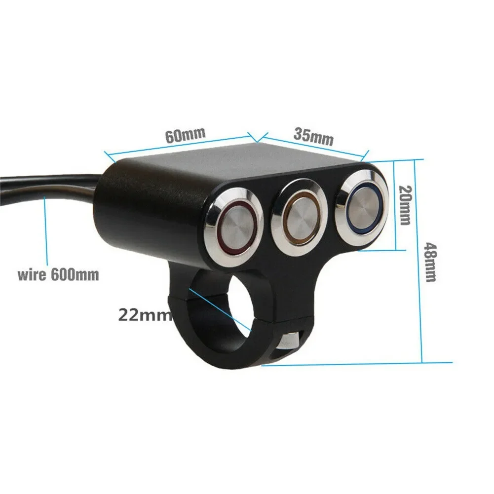 1pc Motorcycle Handlebar Switch 3 LED Buttons 7/8\