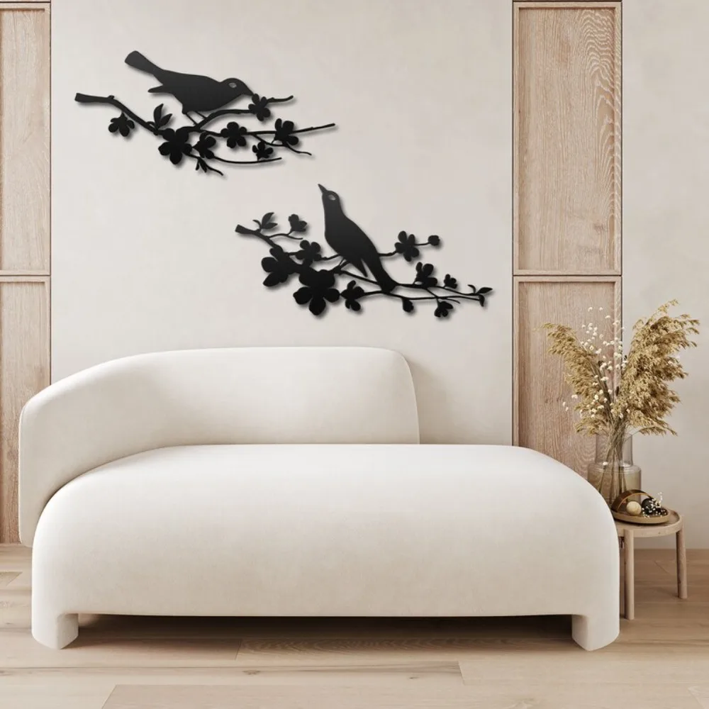 CIFBUY Wrought Iron Wall Decor 2PCS Bird Branch Silhouette Metal Wall Art Black Cutout Hanging for Living Room Bedroom Boho Farm