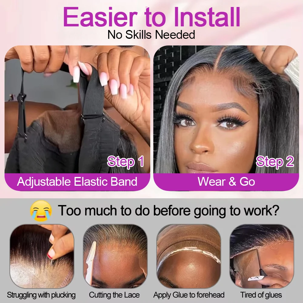 Glueless Perücke 7x5 für Schwarze Frauen 13x6 HD Lace Front Glatt 100% Echthaar 250% Dichte Pre-plucked Versand aus FR Lager – Detail 4