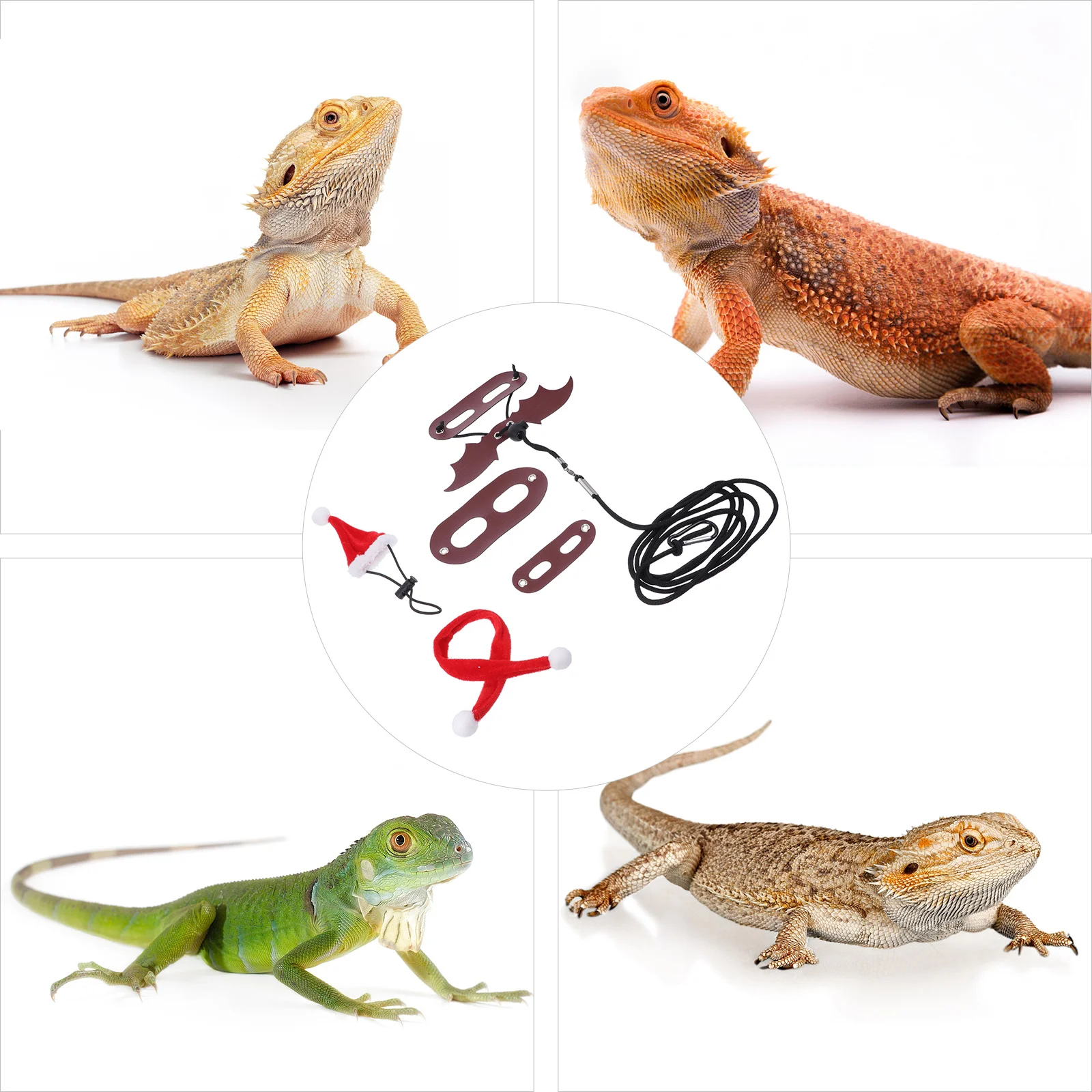 

1Set Lizard Xmas Costume Hat Scarf Leash Set Wide Application Bearded Dragon Chameleon Lizard Costume Pet Scarf