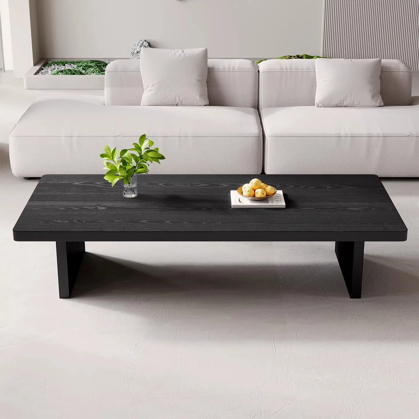 Black solid wood coffee table, balcony, bay window, tea table, B&B hotel, leisure square table, tatami mat