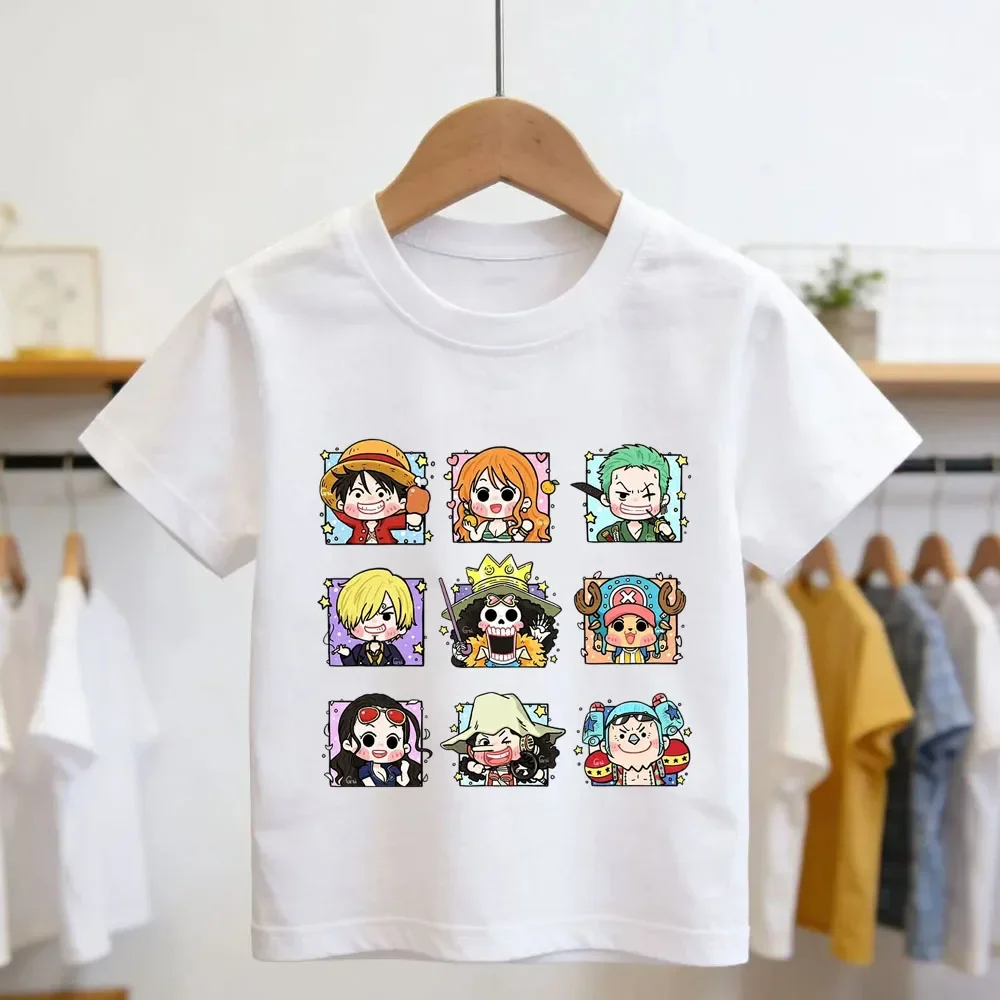 One Piece Japanese Anime Printed Cotton Top Boy Children's Short Sleeve Luffy One Piece Child T-shirt