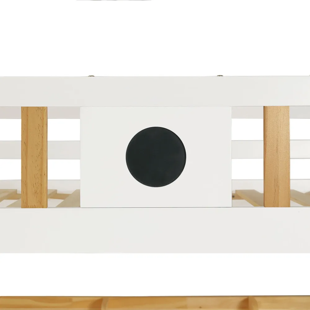 PINGGO Weißes Naturholz-Etagenbett 90x200cm mit Stauraum-Treppe, 4 Schränken, 2 Schubladen, offenem Regal, Fallschirmgitter, Kiefer+MDF, ohne Matratze – Detail 24