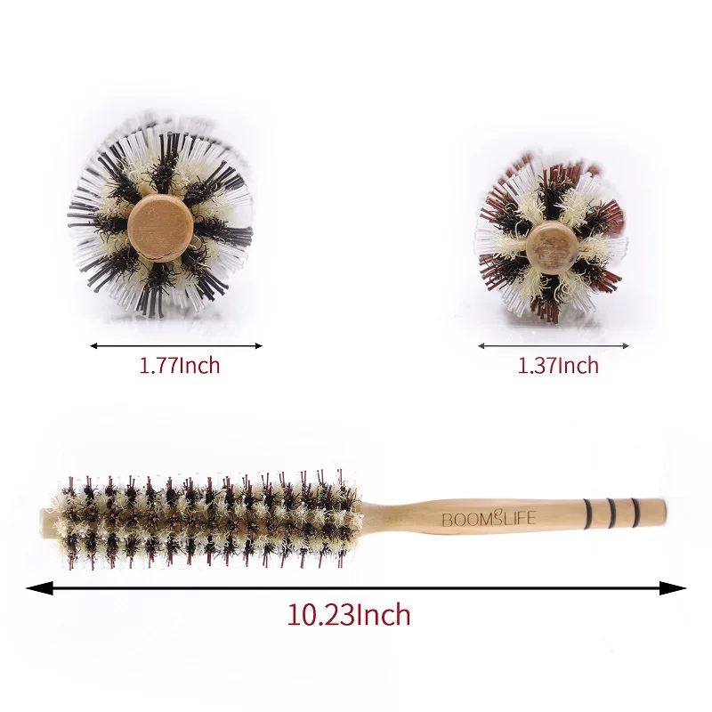 Natural Boar Bristle Rolling Brush Barber Hair Roller Wood Hair Brush Round Barrel Hair Comb for Women Curly Hair Hairdressing