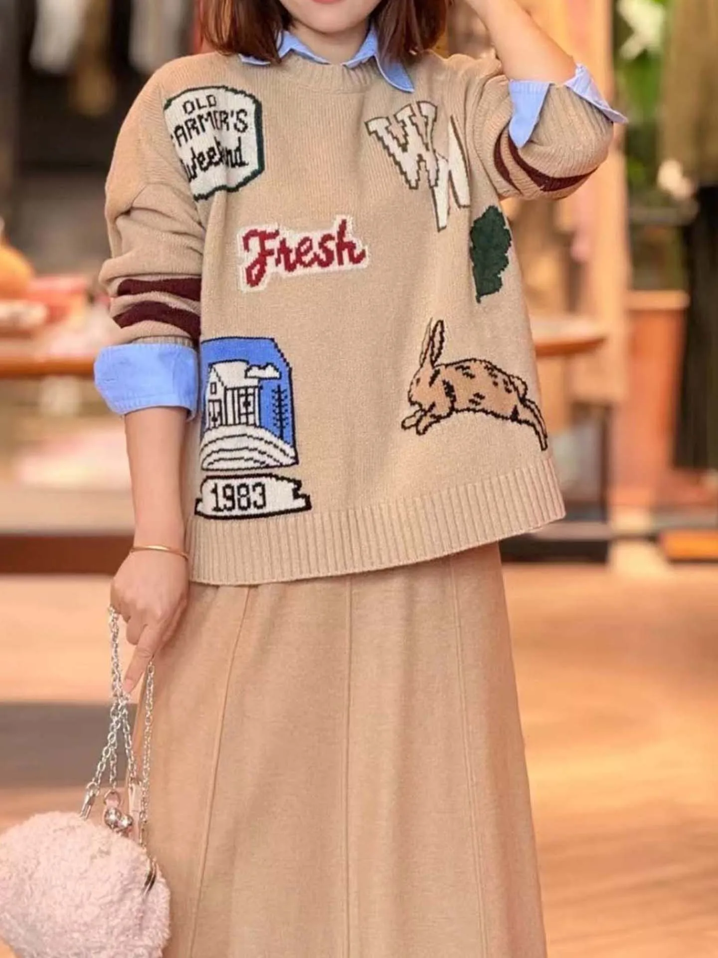 

Pure Quali M Home Autumn Winter New round Ne Knitwear Women's Loose Fit 00 Wool Overhead Sweater Comfortable Casual Sle