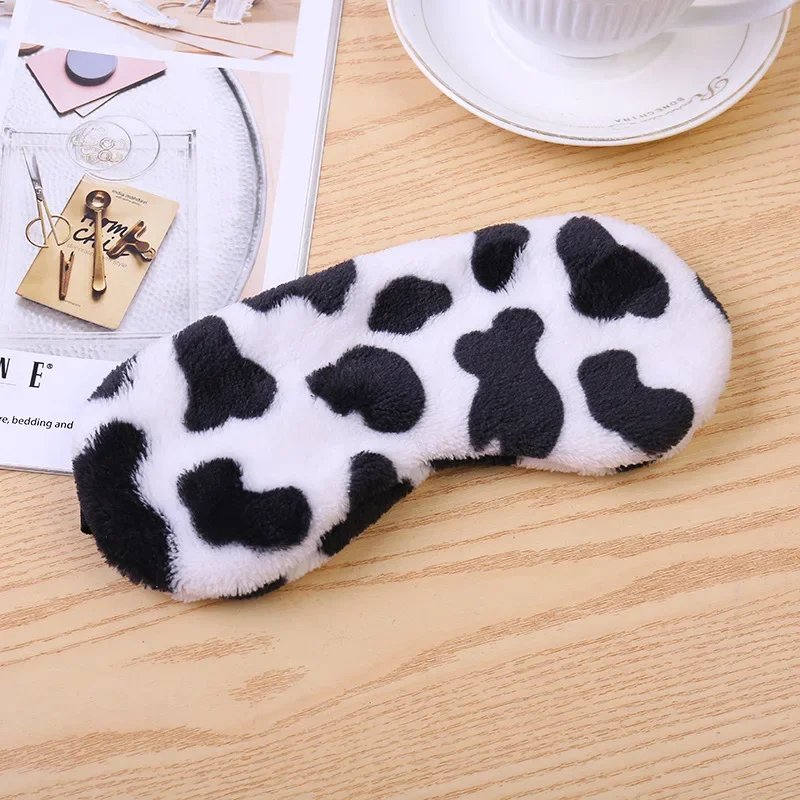 Sleeping Mask Soft Plush Cow Spot Eye Masks Sleeping Blindfold Cute Plush Mask Light proof Eyepatch Nap Health Eye Cover