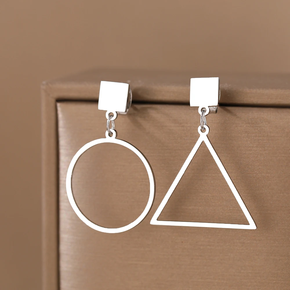 Stainless Steel Earrings New Classic Geometric Square Triangle Circle Simple Pendants Fashion Earrings For Women Jewelry Gifts