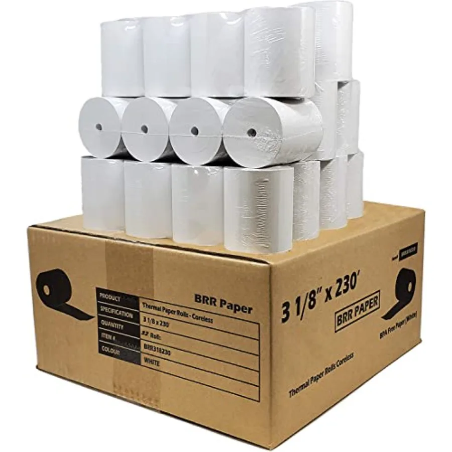 

32 Rolls - 55 GSM Coreless 3 1/8 x 230 Thermal Paper Receipt Rolls fits all Clover POS Cash Register Printers SCP700 TSP100 TSP