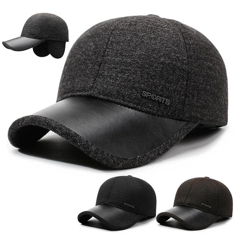 Winter-Baseballmütze mit Ohrenklappen, Herrenmütze, Papa mittleren Alters, Stoffmütze, winddicht, verdickt, Baseballmütze, Gehörschutz, Papa-Hüte