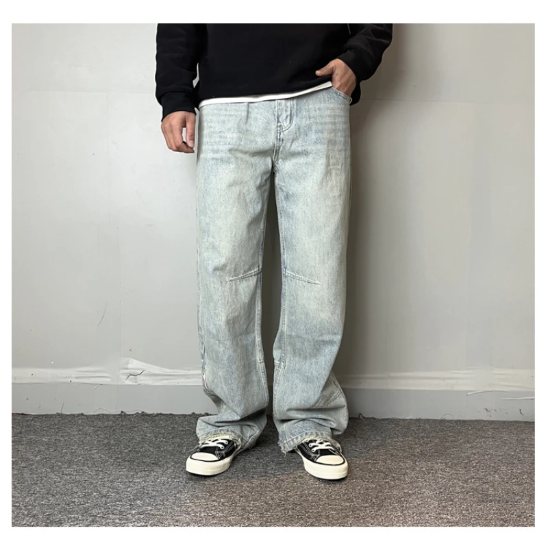 

vintage high street maillard drag lug hipster loose straight tube cleanfit zipper slit jeans for men