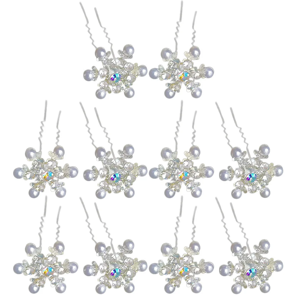 10 قطعة دبوس الشعر ندفة الثلج الزفاف اللؤلؤ حجر الراين U شكل الزفاف إكسسوارات الشعر للعروس وصيفه الشرف حفلة موسيقية مساء الاحتفال #6