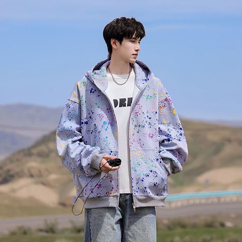 

Spring and Autumn Outdoor Fashion Trend Color Blocked Graffiti Hoodie Men's Outdoor Sports and Leisure Trend Versatile Jacket