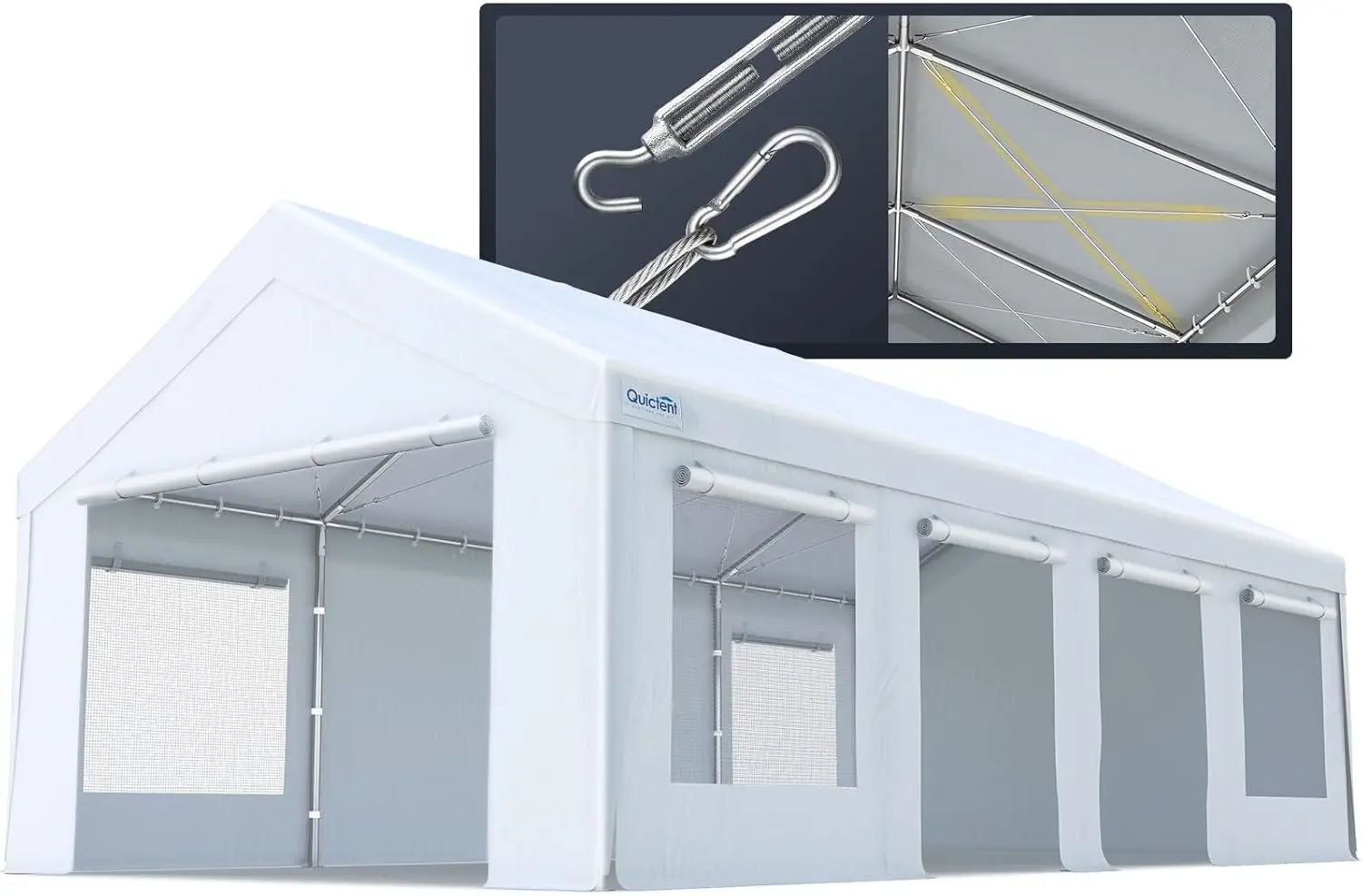 

Heavy Duty 13x25 Ft Carports with Side Zipper Doors & Snowproof Steel Cables & Ventilated Windows, Waterproof Storage Shelter