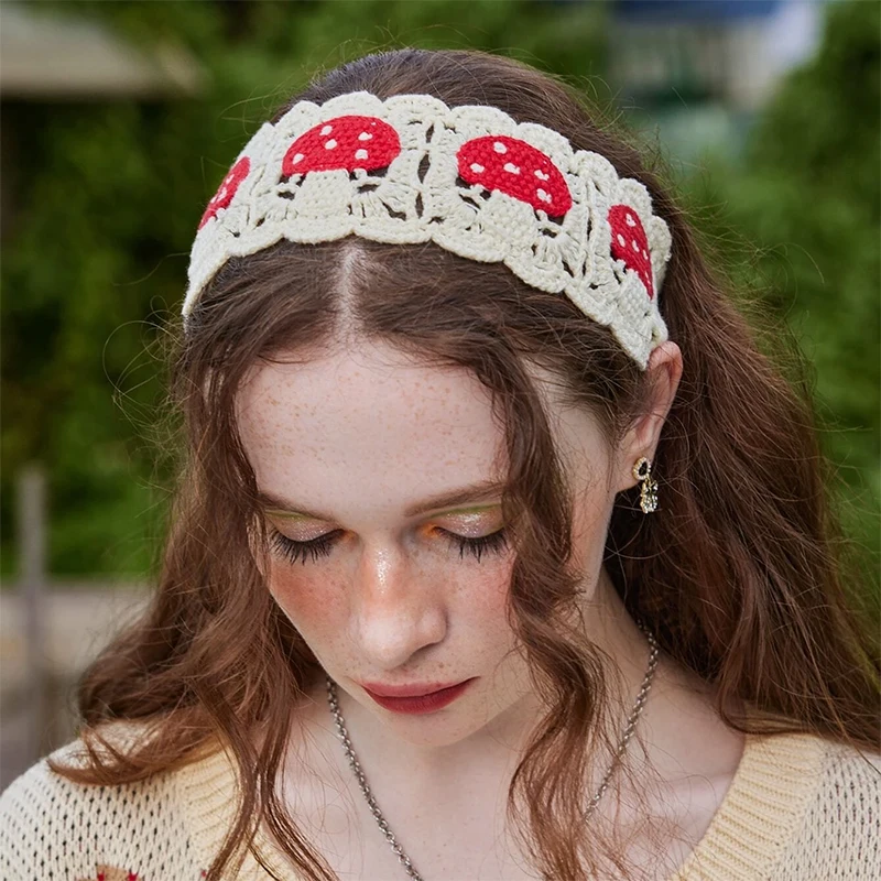 Knitted Headband Mushroom Knitted Headband Hair Bands for Women Headwear Knitting Mushroom Bandanas Hairband Hair Accessories