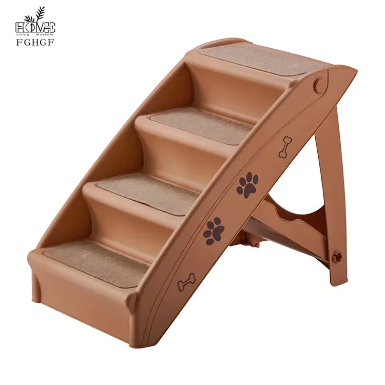 Pet Supplies Beige Folding Dog Ladder Plastic Non-slip Pet Steps Dog Stairs Foldable Pet Ladder