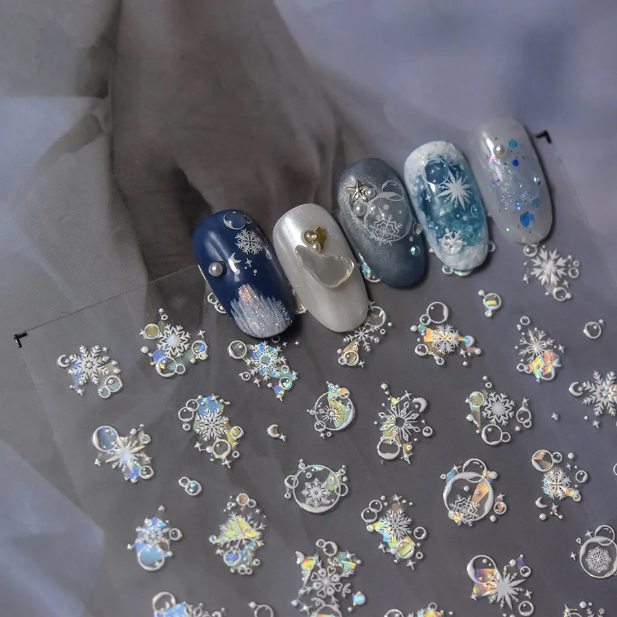 1PCS Shiny Shell Light Snow Bubble Nail Sticker Christmas Na