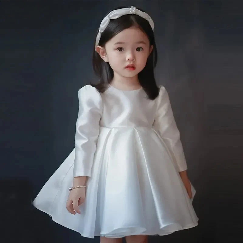 

1 Year Birthday Baby Dress Long Sleeve Princess Girls Dress for Party and Wedding White Tulle Baby Baptism Dress Children Gowns