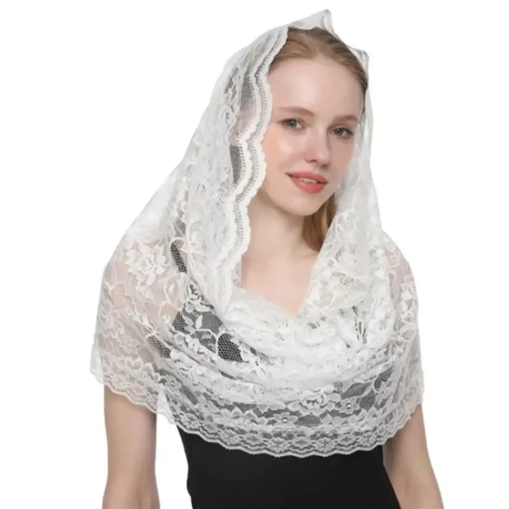 

Fashion Black Lace Veil White Embroidery Bride Mantilla Thin Wedding Head Covering for Women