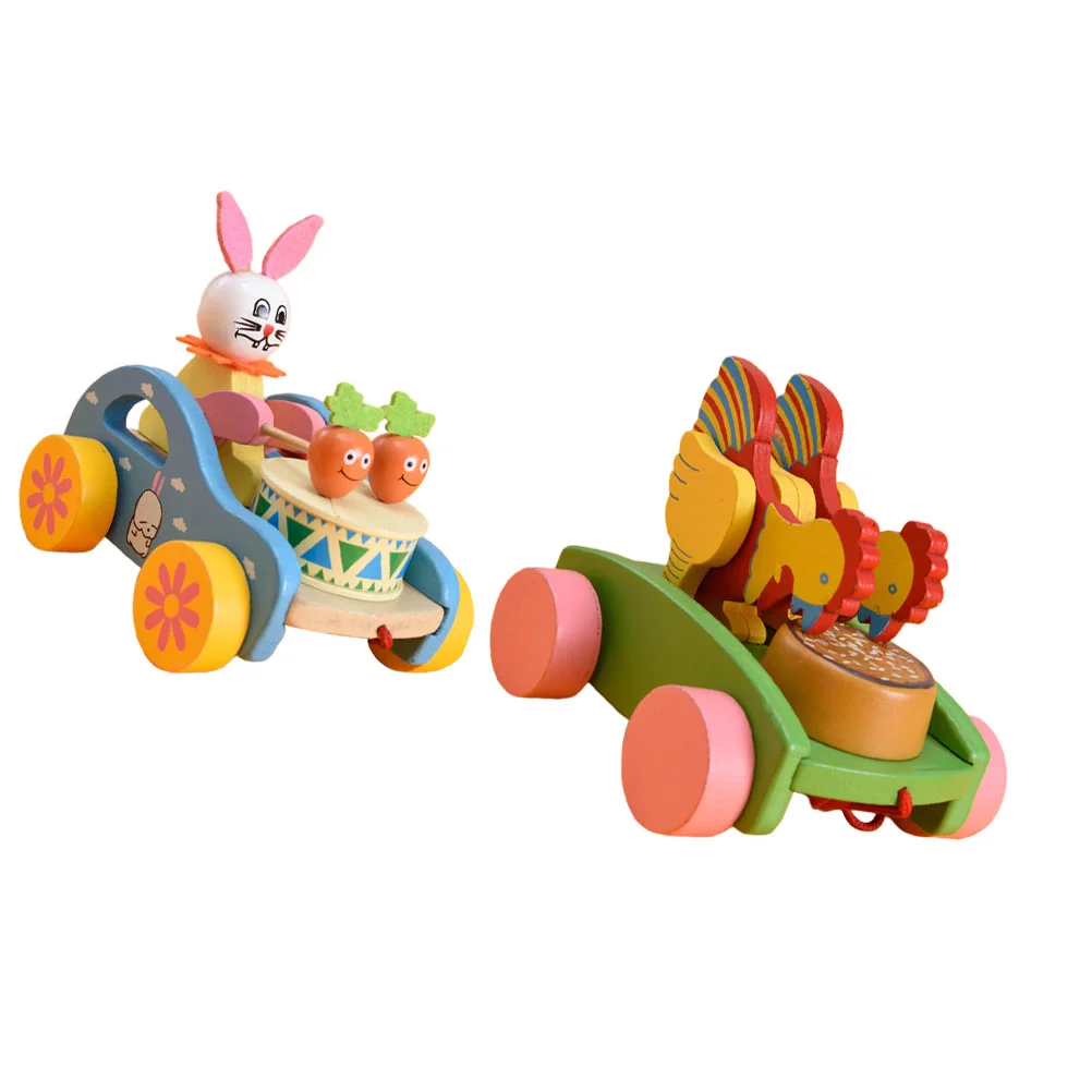 

2 Pcs Adorable Animals Pulling Toy Childrens Trolley Toys for Toddlers Baby Plaything The Cart Cars