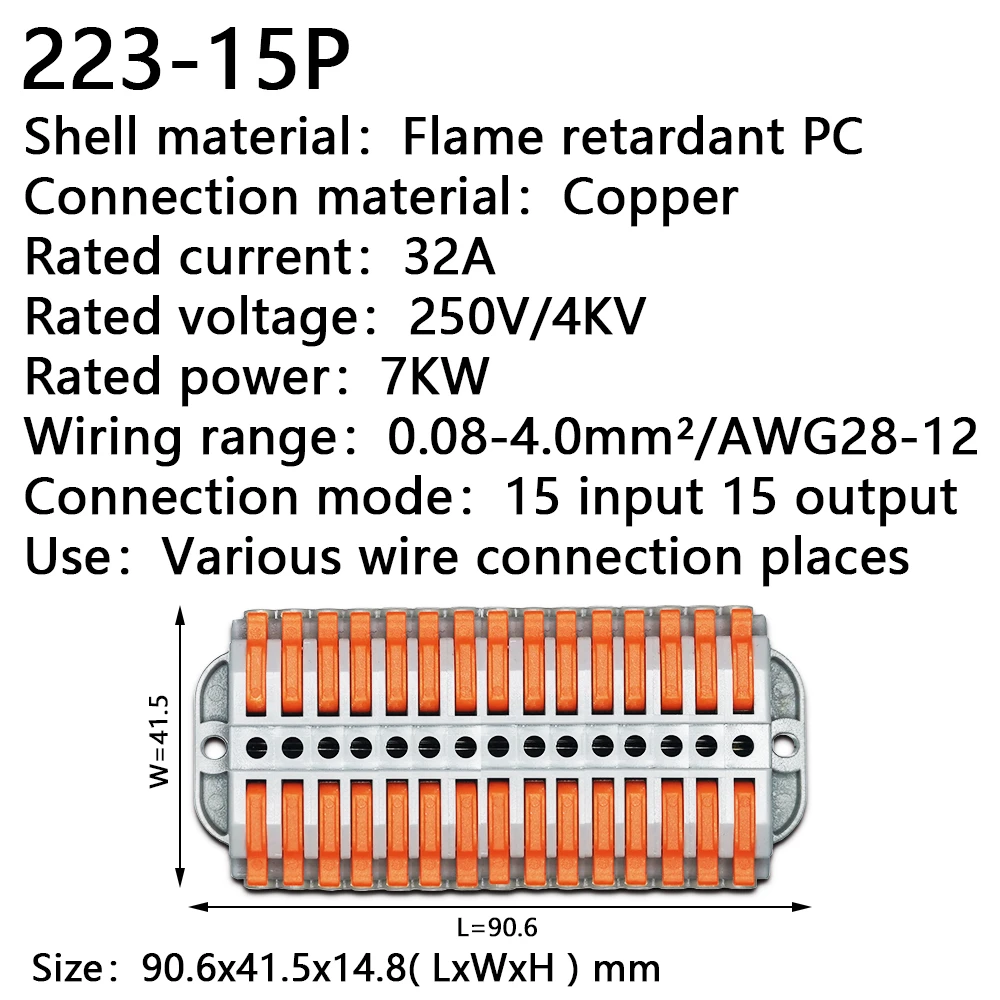 Wire Connectors 223-2 Docking Cable Conectors Fast Universal Wiring Compact Conductors Push-in Terminal Block LED 2-30PIN