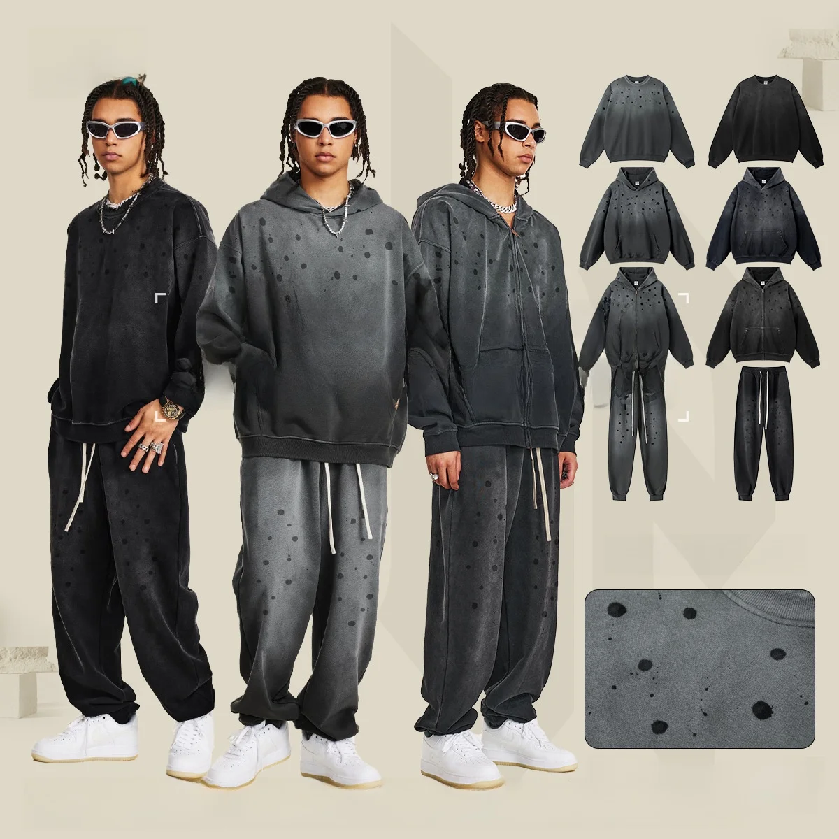 

Мужской осенний комплект: толстовка и свитер в американском стиле, повседневный, утепленный, из хлопка, без бренда