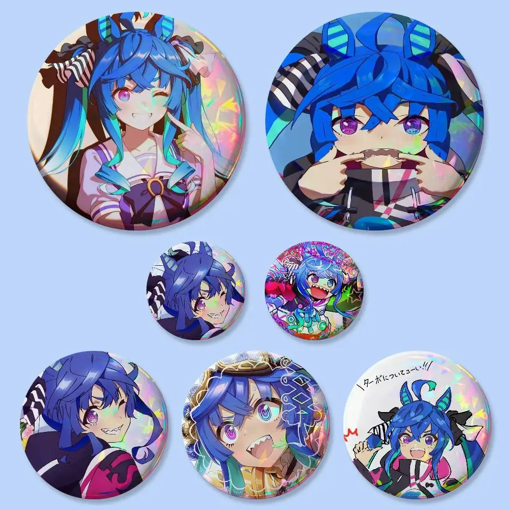 1 Stück Twin Turbo Hot Anime Umamusume Abzeichen 25 32 44 58 75 mm Runde Cosplay-Pins Taschendekoration Fans Freunde Geschenke Brosche Souvenir