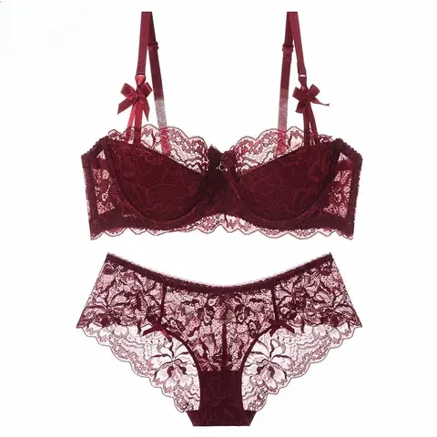 MOYISU Summer Lingerie Set Sheer French Lace Minimiser Bra Briefs Ultra Thin sexxy Women s Underwear Big Bust sexxy Tushy Panty