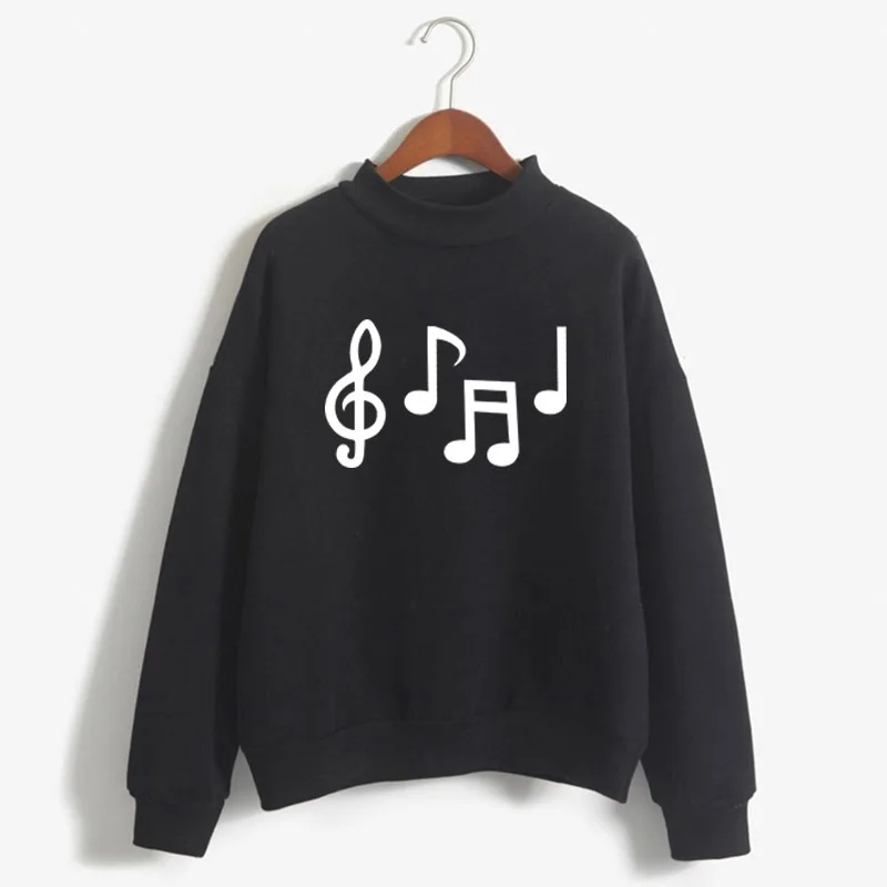 

New Harajuku Musical note Print Women Sweatshirt Korean O-neck Knitted Pullover Thick Autumn Candy Color women Clothes