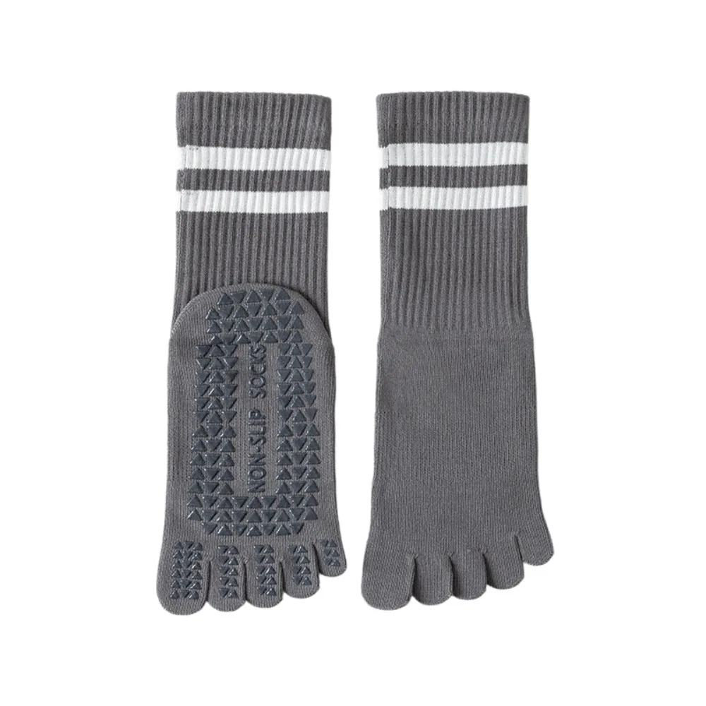 Anti-slip Women's Non-slip Yoga Socks Long Mid-calf Five Finger Five-toe Socks Stripe Breathable Floor Toe Socks Dance