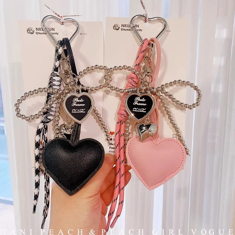 

Leather Heart Bow Keychain Delicate Beaded Keyring Car Key Holder Bag Pendant Decoration For Girls Gift