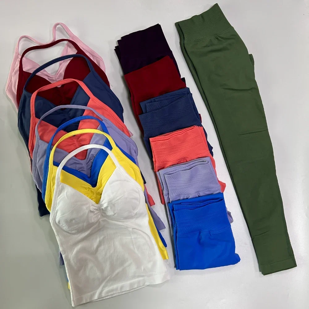 Nahtloses Gym-Set für Damen: Tanktops, High-Waist-Scrunch-Yoga-Leggings, Fitnesskleidung, Workout-Sets, Sportbekleidung, Gym-Anzug, Activewear – Detail 12